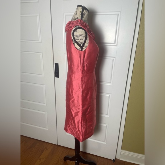 Boden Silk Blend Floral Rosette Sheath Dress Coral Pink - Picture 3 of 6